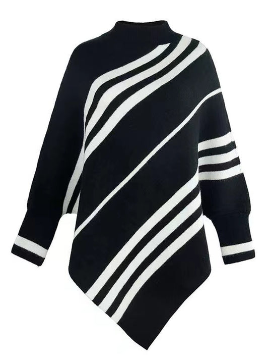 Damen Poncho mit modernen Streifen Heidi-Mode