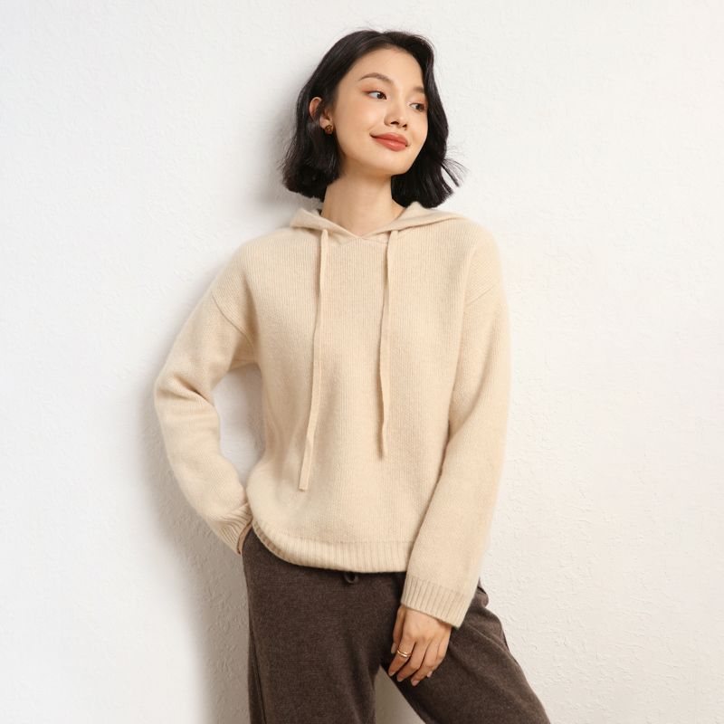 Damen lässiger Strickpullover mit Kapuze und fein strukturierter Oberfläche Heidi-Mode