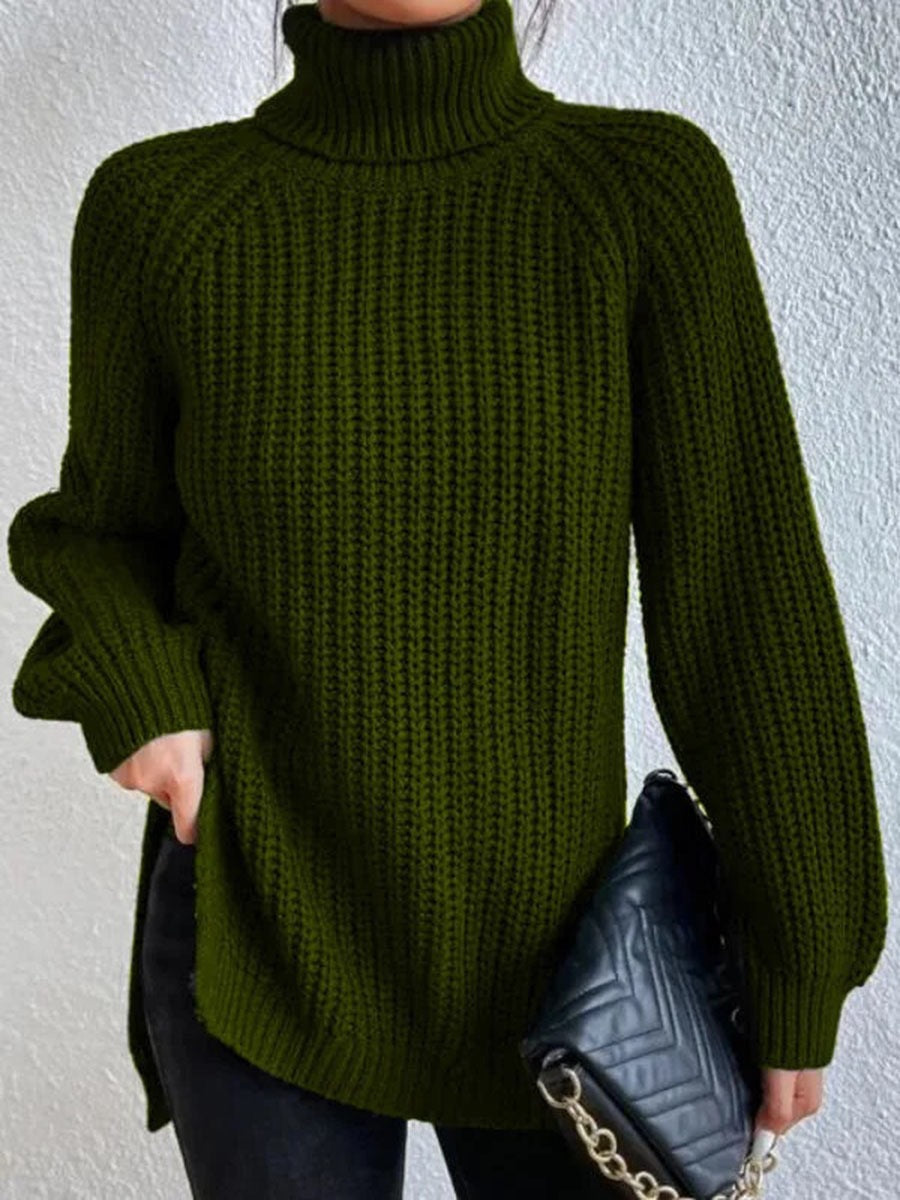 Damen Strickpullover mit hohem Kragen und strukturiertem Wabenmuster Heidi-Mode