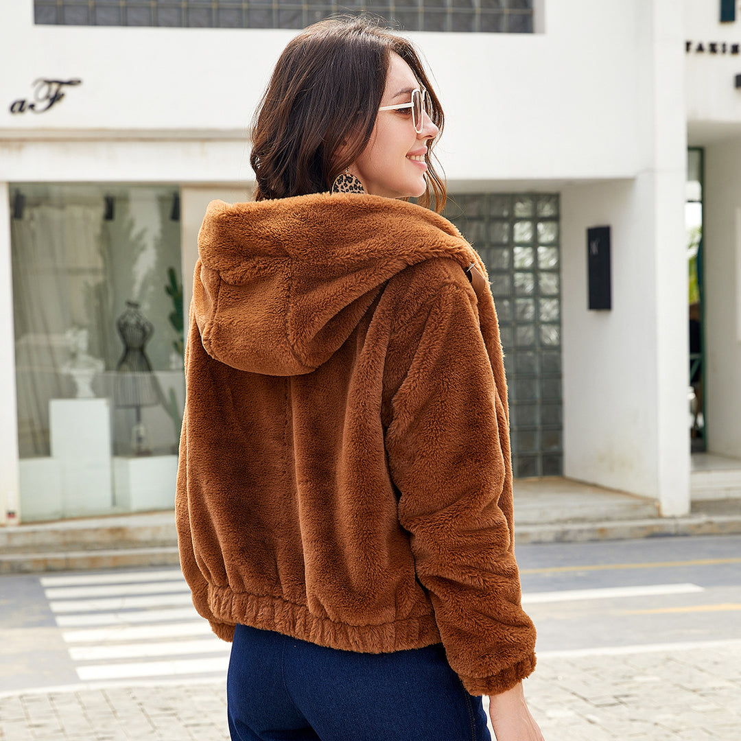 Damen Kuscheljacke mit hochabschließendem Kragen Heidi-Mode