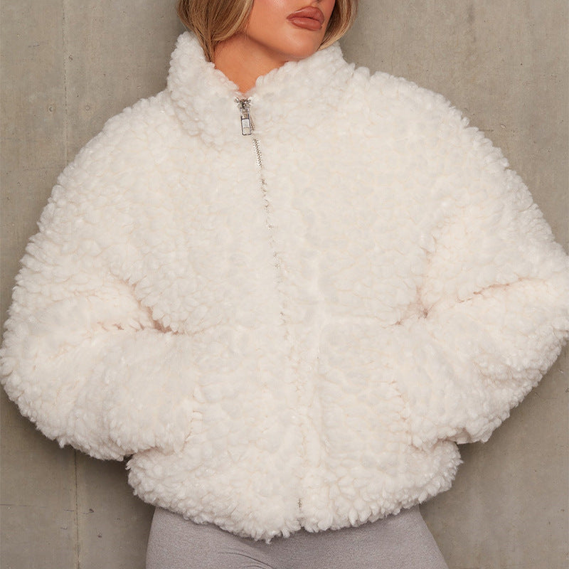 Damen Kuschelige Teddyjacke mit hohem Kragen und praktischen Taschen Heidi-Mode