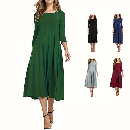 Damen Midi-Kleid mit schmeichelndem Schnitt und 3/4-Ärmeln Heidi-Mode