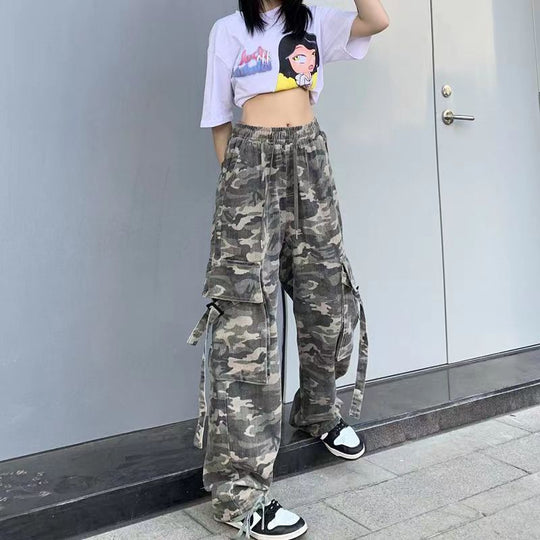 Heidi-Mode | Damen Hohe Taille Gerade Bein Camo Hose