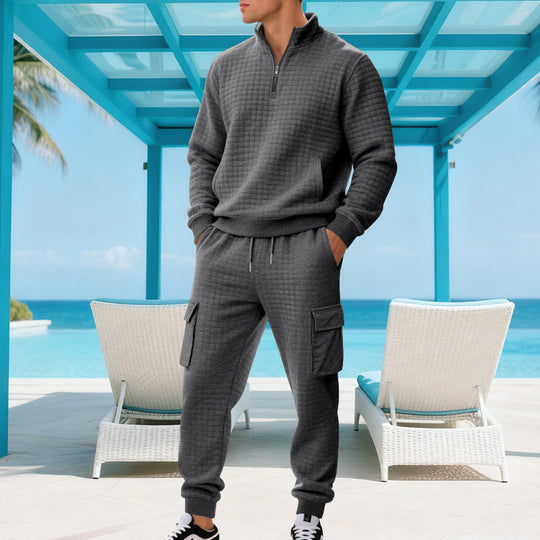 Herren Sweatshirt und Jogginghose Set mit Reißverschluss und praktischen Taschen Heidi-Mode