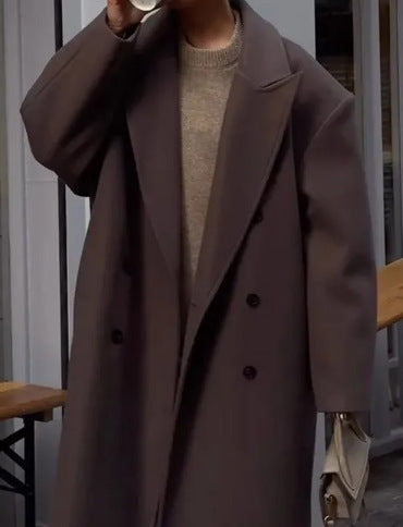 Damen Klassischer Oversized-Designer-Mantel mit doppelter Knopfreihe und weichem Futter Heidi-Mode