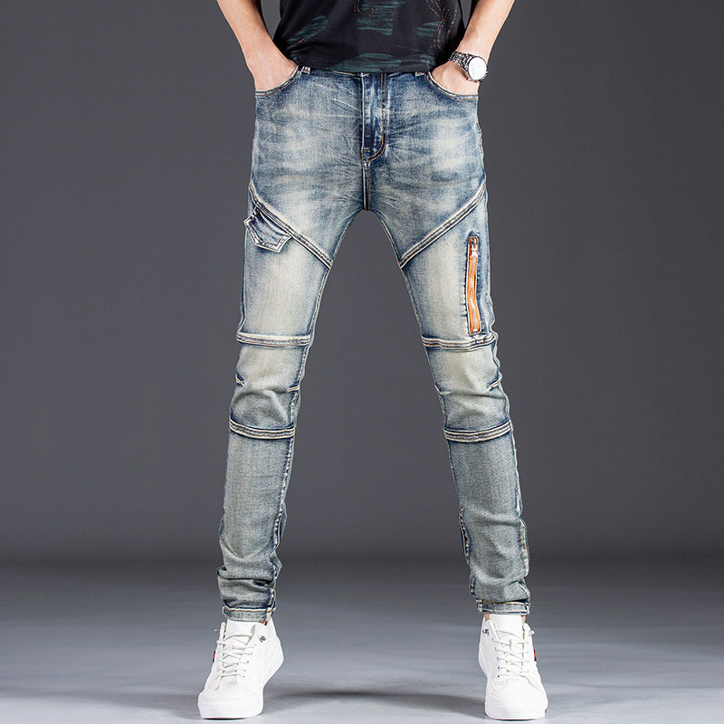 Herren Designer Slim Fit Jeans mit kreativen Reißverschlussdetails Heidi-Mode