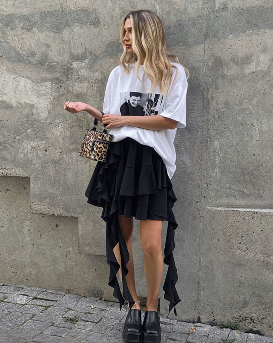 Damen Rüschenrock mit asymmetrischem Schnitt und fließendem Design Heidi-Mode
