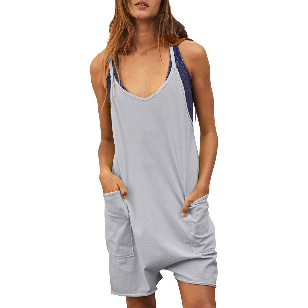 Damen komfortabler Overall mit tiefem Ausschnitt und praktischen Taschen Heidi-Mode