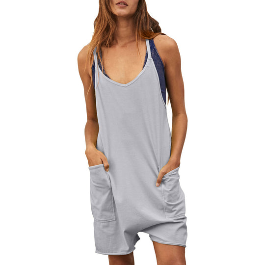 Damen komfortabler Overall mit tiefem Ausschnitt und praktischen Taschen Heidi-Mode