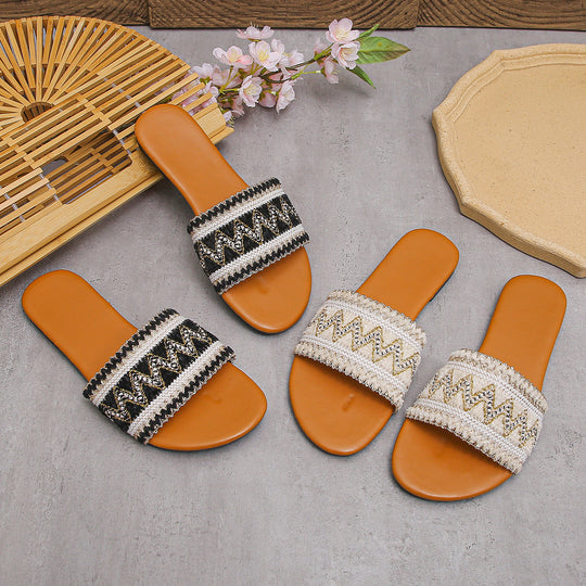 Damen Slipper mit kunstvollem Gewebemuster und komfortablem Fußbett Heidi-Mode
