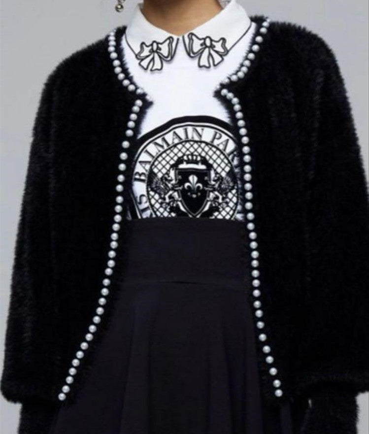 Damen Flauschiger Cardigan mit Perlknöpfen und lässigem Schnitt Heidi-Mode