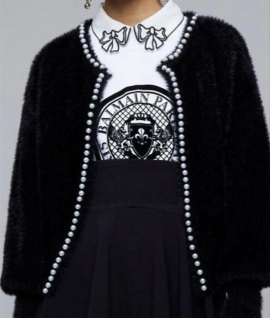 Damen Flauschiger Cardigan mit Perlknöpfen und lässigem Schnitt Heidi-Mode