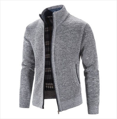 Herren lässige Strickjacke mit hohem Kragen und praktischem Reißverschluss Heidi-Mode
