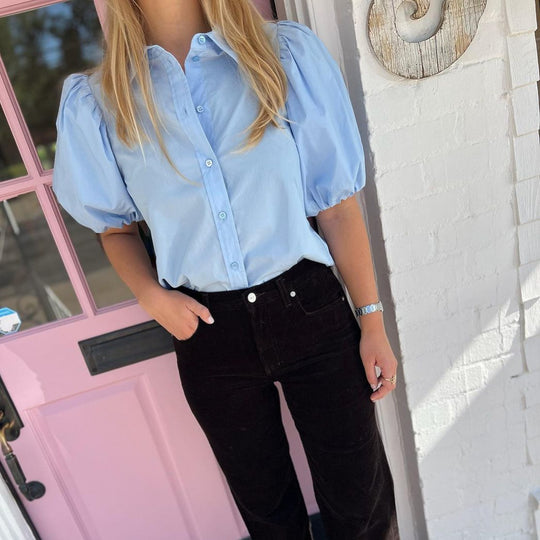 Damen Bluse mit Puffärmeln und klassischem Kragen Heidi-Mode