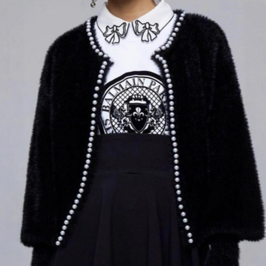 Damen Flauschiger Cardigan mit Perlknöpfen und lässigem Schnitt Heidi-Mode