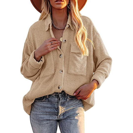 Damen Oversized Hemdbluse mit strukturiertem Design und Knopfdetails Heidi-Mode