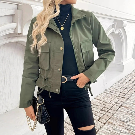 Damen leichte Windjacke mit praktischen Taschen und verstellbarem Bund Heidi-Mode
