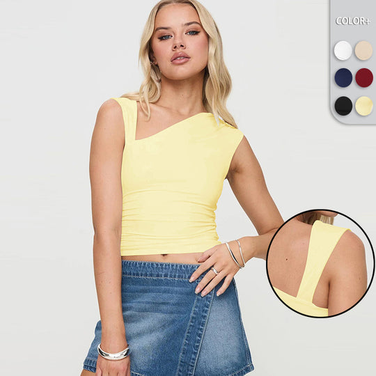 Damen Asymmetrisches Crop-Top aus weichem Jersey mit raffiniertem Schnitt Heidi-Mode