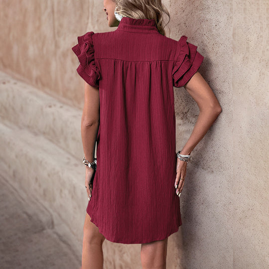 Damen lässiges Kurzarmkleid mit Rüschendetails Heidi-Mode