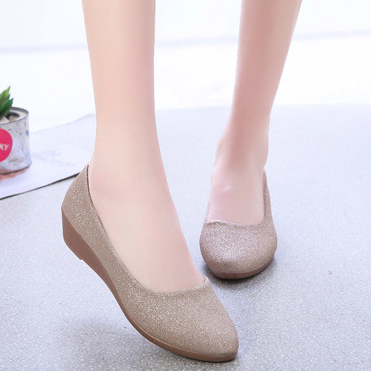 Damen elegante Ballerinas mit glitzerndem Obermaterial und bequemem Absatz Heidi-Mode