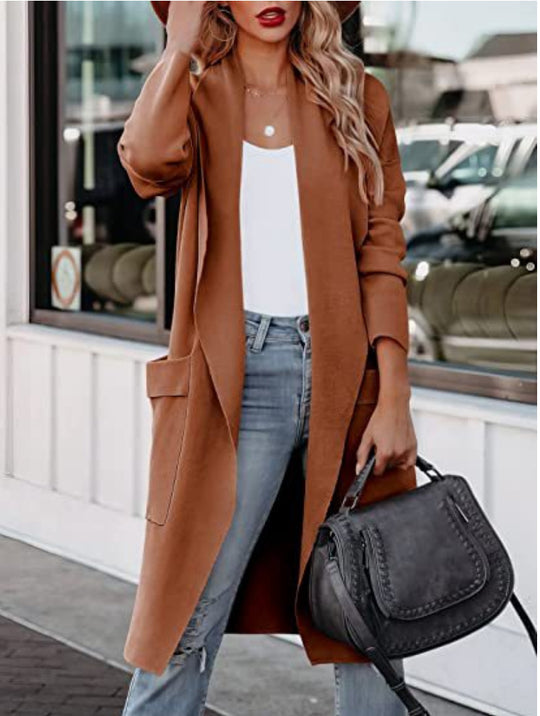 Damen lässiger Cardigan mit langen Ärmeln und praktischen Taschen Heidi-Mode