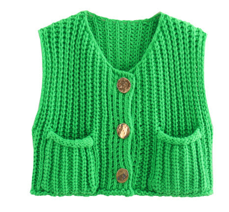 Damen Strickweste mit knopfverzierter Front und Taschen Heidi-Mode