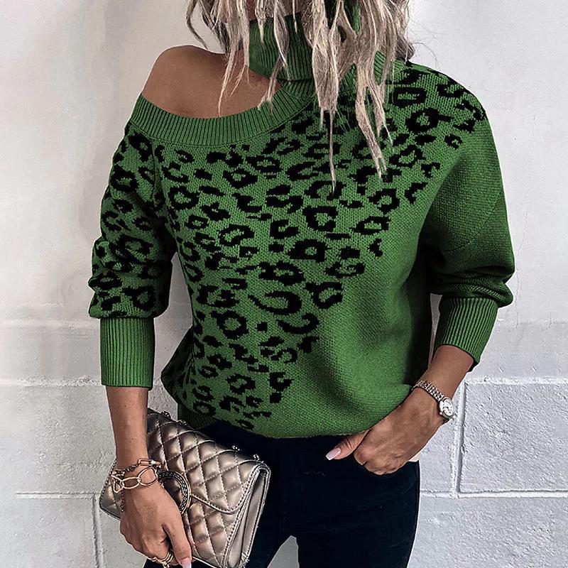 Damen Pullover mit modernem Leopardenmuster und off-shoulder Design Heidi-Mode