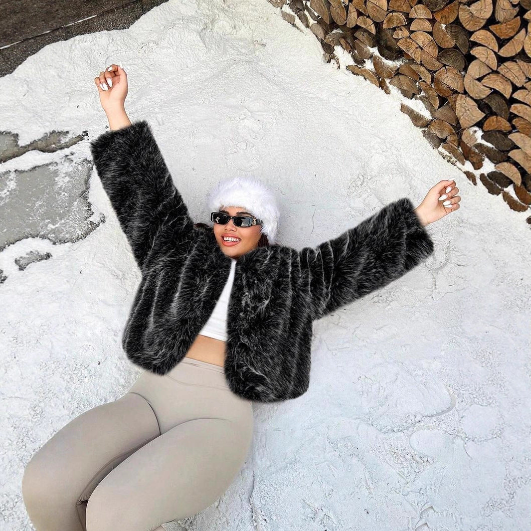 Damen Trendige und flauschige Kunstpelzjacke Heidi-Mode