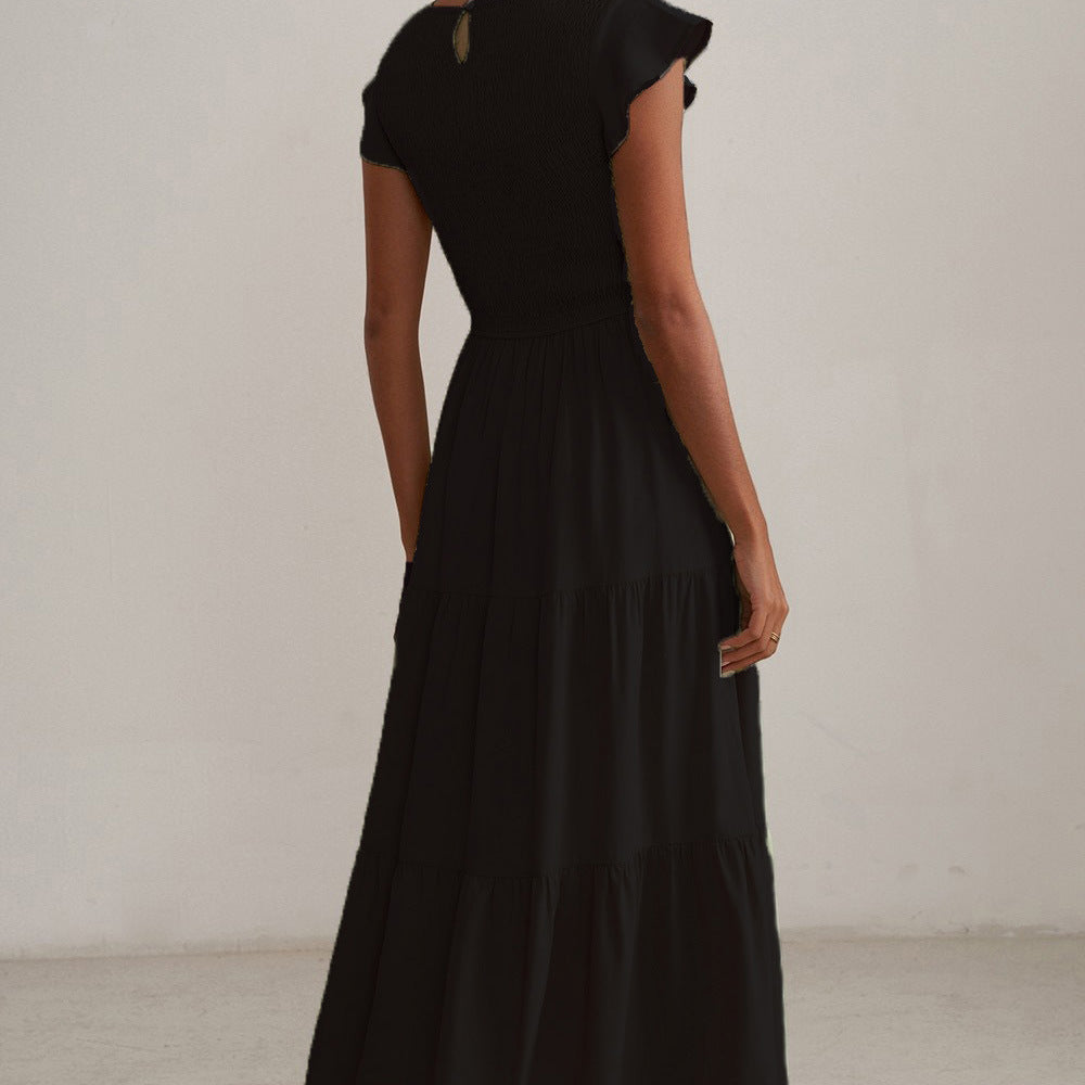 Damen Maxikleid mit voluminösen Rüschen und elastischem Rücken Heidi-Mode