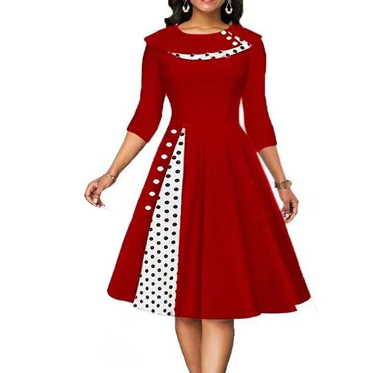 Damen Elegantes Midi-Kleid mit Punkten und seitlicher Kontrastdetail Heidi-Mode