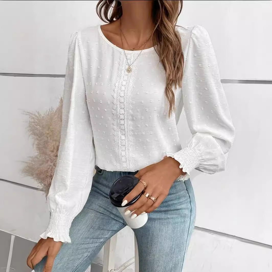 Damen luftige Bluse mit feinem Stickmuster Heidi-Mode