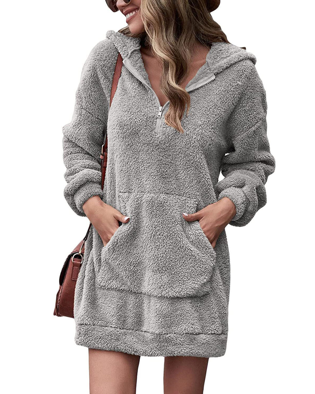 Damen Kapuzenkleid aus Kuschelfleece Heidi-Mode