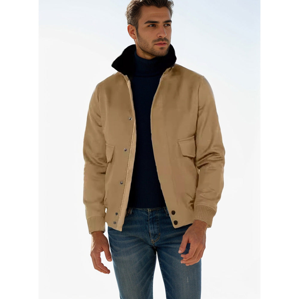Herren elegante Kurzjacke mit Kunstfellkragen und praktischen Taschen Heidi-Mode