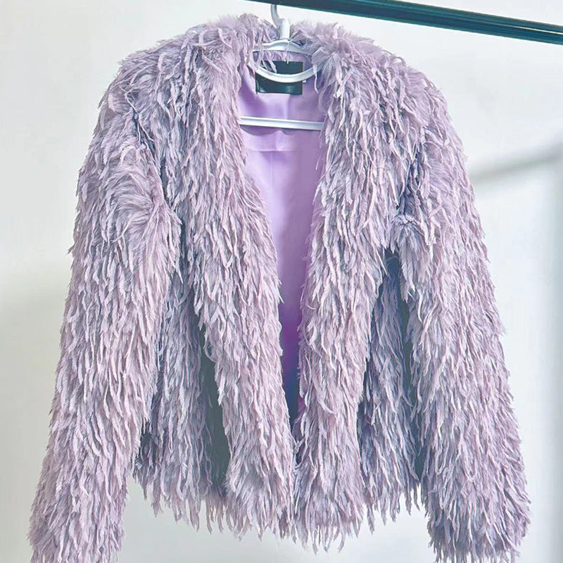 Damen Flauschige Kurzjacke aus Kunstpelz mit tiefem Schnitt Heidi-Mode