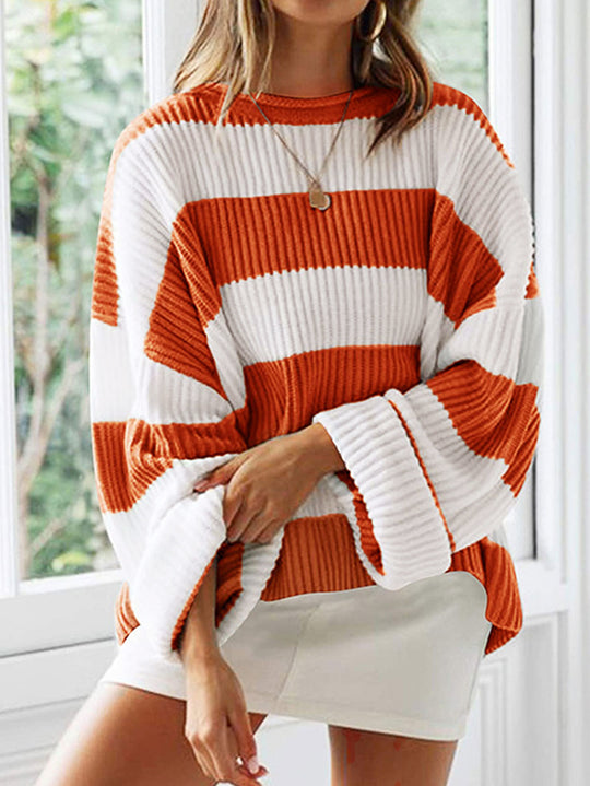 Damen gestreifter Strickpullover mit weitem Schnitt Heidi-Mode