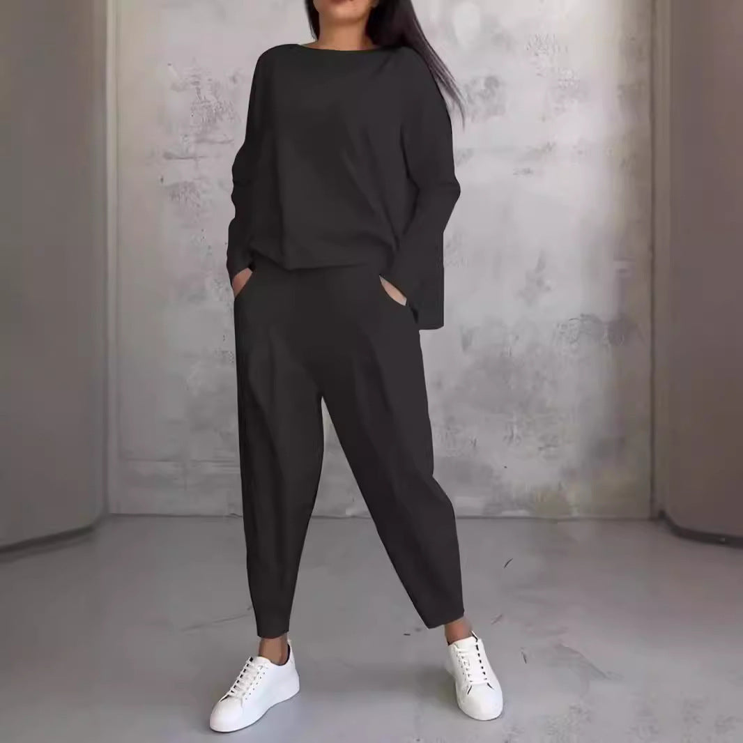 Damen Lässiger Zweiteiler mit weitem Oberteil und lockerer Hose Heidi-Mode