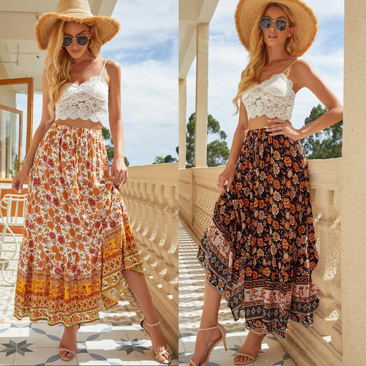 Damen Bohemian Blumenmuster Maxi Rock Heidi-Mode