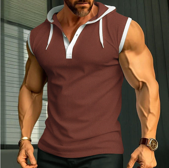 Herren ärmelloses Polo-Shirt mit stylishem Kapuzenkragen Heidi-Mode