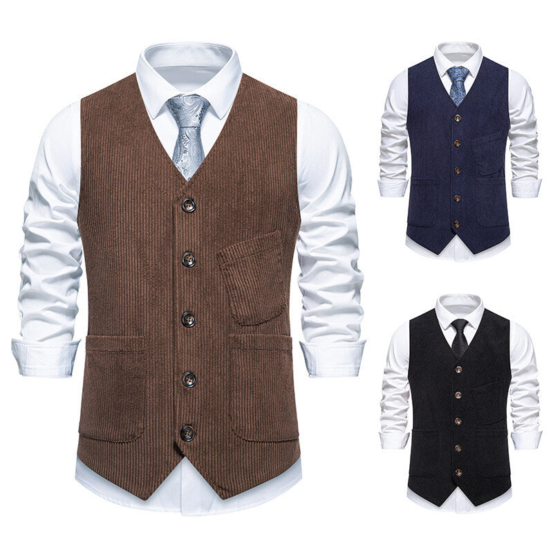 Herren elegante Cordweste mit praktischen Taschen und fein strukturiertem Design Heidi-Mode