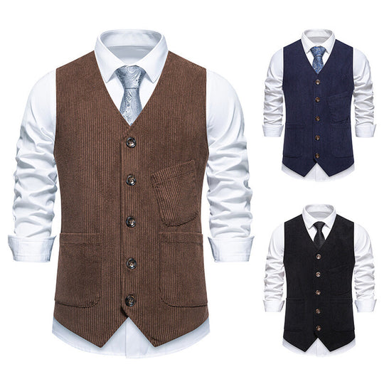 Herren elegante Cordweste mit praktischen Taschen und fein strukturiertem Design Heidi-Mode