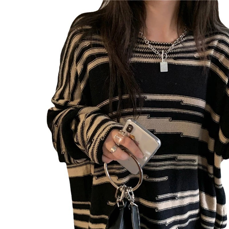 Damen Strickpullover mit elegantem Streifenmuster und lässigem Schnitt Heidi-Mode