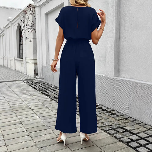 Damen Eleganter Jumpsuit mit weitem Bein und Taillenknoten Heidi-Mode
