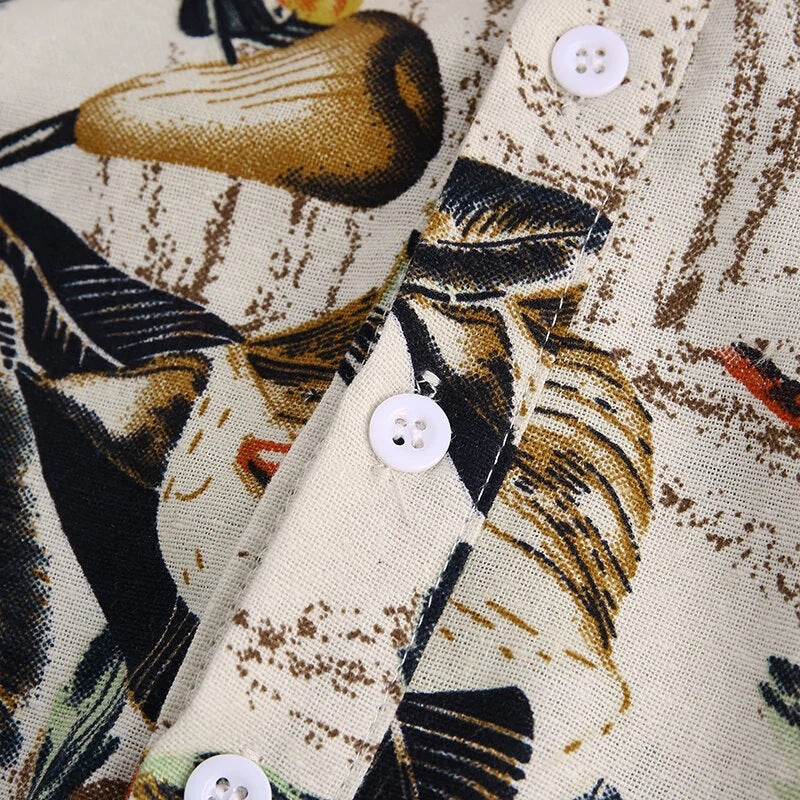 Herren Kurzarm-Henley-Hemd mit floralem Design und hochwertigem Baumwollmaterial Heidi-Mode