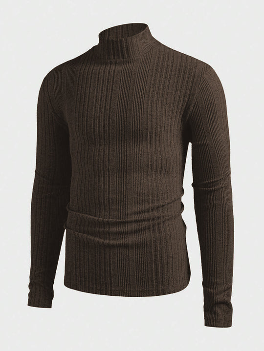 Herren Strickpullover mit hohem Kragen und Rippstruktur Heidi-Mode