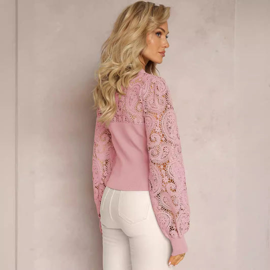 Damen Strickoberteil mit eleganten Häkelelementen Heidi-Mode