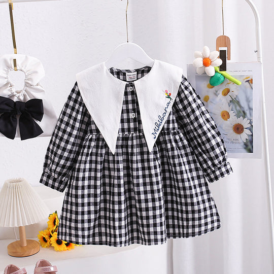 Mädchen Gingham Karierte Kleid mit Eleganter Peter Pan Kragen Heidi-Mode