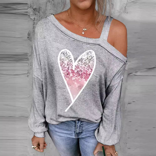 Damen lässiger Oversized Pullover mit herzförmigem Glitzer-Design Heidi-Mode