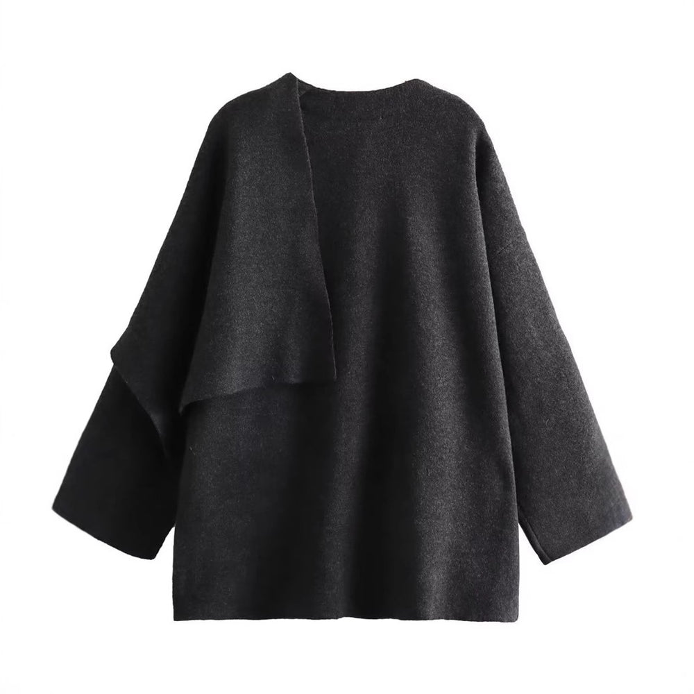 Damen schicke Wollumhangjacke mit asymmetrischem Schnitt und dekorativem Knopf Heidi-Mode