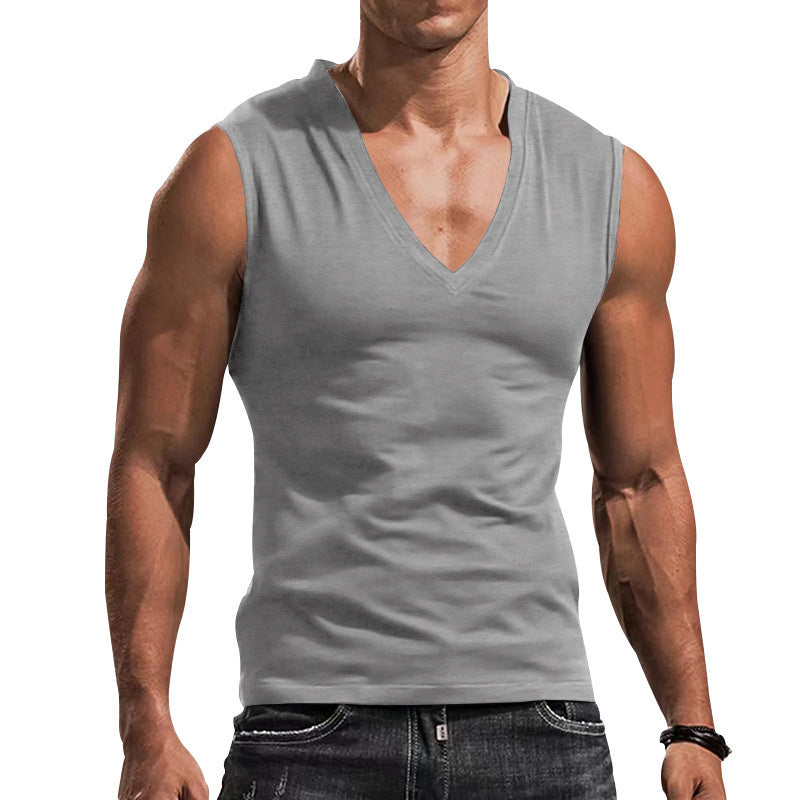 Herren Ärmelloses Fitness-T-Shirt mit V-Ausschnitt aus atmungsaktivem Material Heidi-Mode