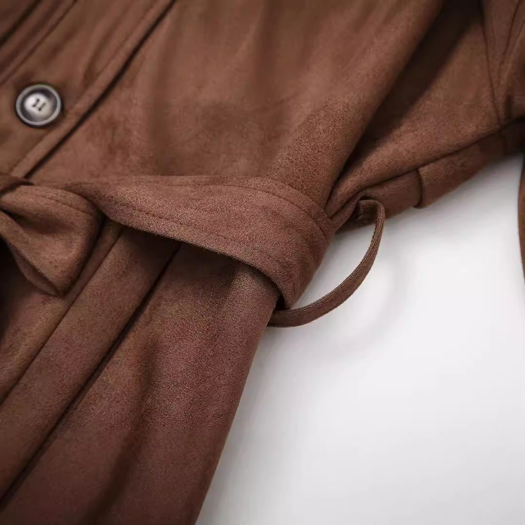Damen elegante Suede Trenchcoat Heidi-Mode